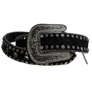Shyanne Womens Black Leather Belt Clear Rhinestone Cowgirl Western Rodeo Lg EUC
